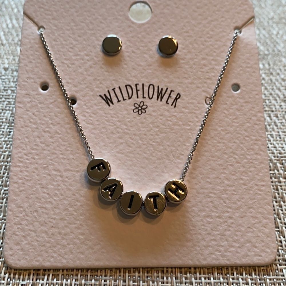 Faith Necklace and Earrings Set silver color